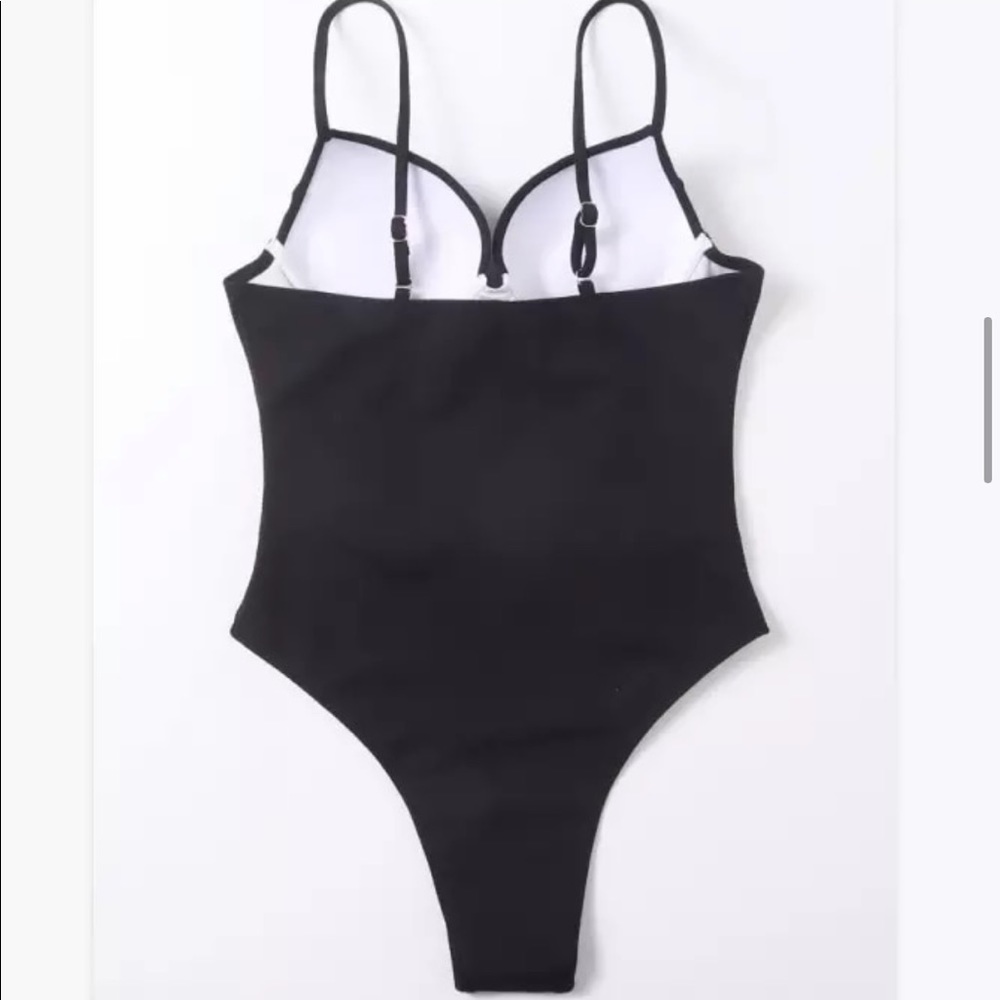 🎉New Sexy Push Up Underwire Solid Black Padded Buckle One Piece Swimsuit - Picture 3 of 7